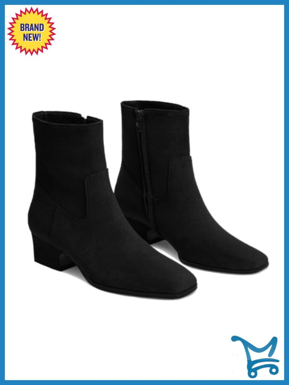 Square Toe Low Chunky Block Heel Ankle Booties with Side Zipper